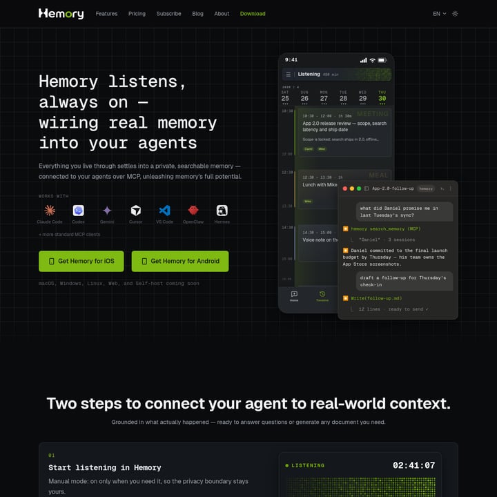 Hemory Meeting Assistant AI tool screenshot