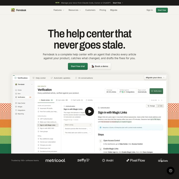 Ferndesk Customer Support AI tool screenshot