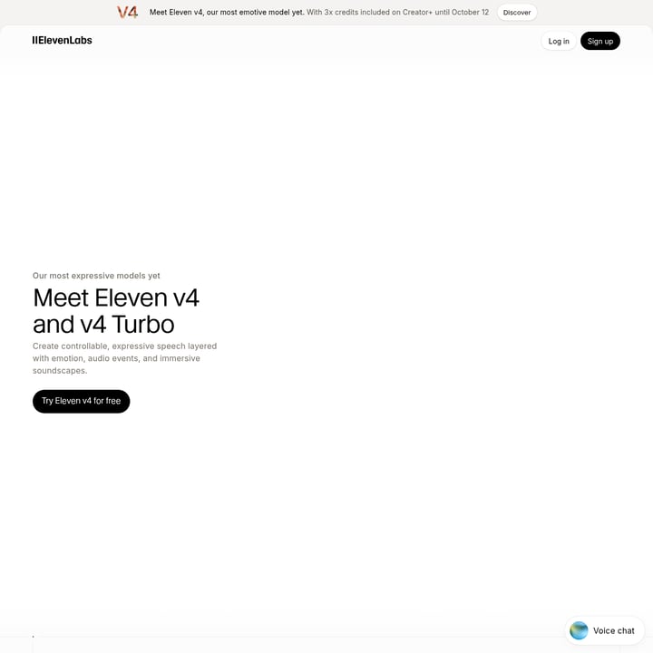 Eleven v4 and Eleven v4 Turbo Text To Speech AI tool screenshot