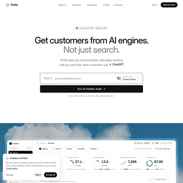 Prefer SEO AI tool screenshot