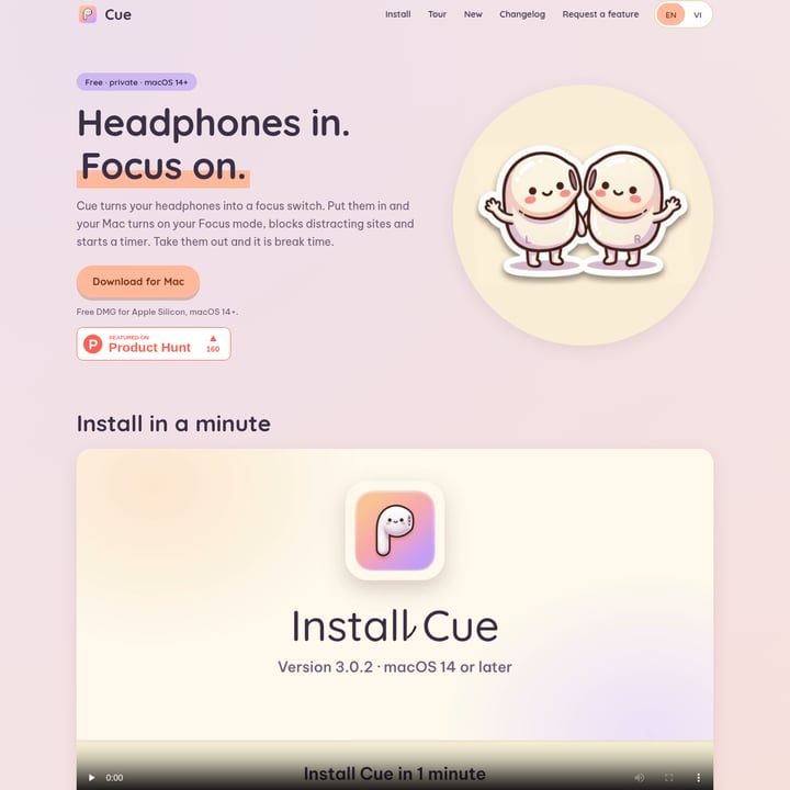 Cue Productivity AI tool screenshot