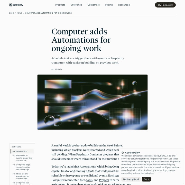 Automations in Perplexity Computer Organization & Automation AI tool screenshot