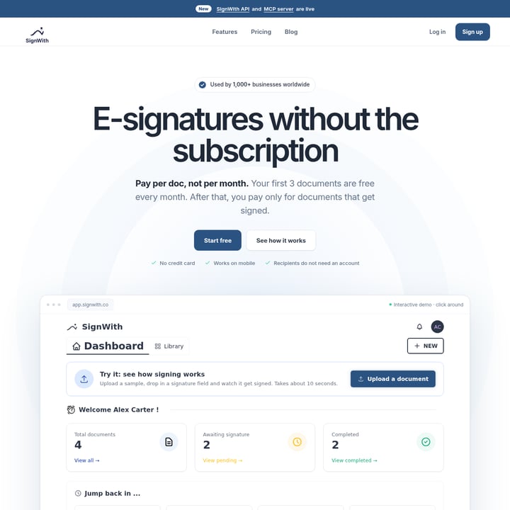 SignWith Продуктивность AI tool screenshot