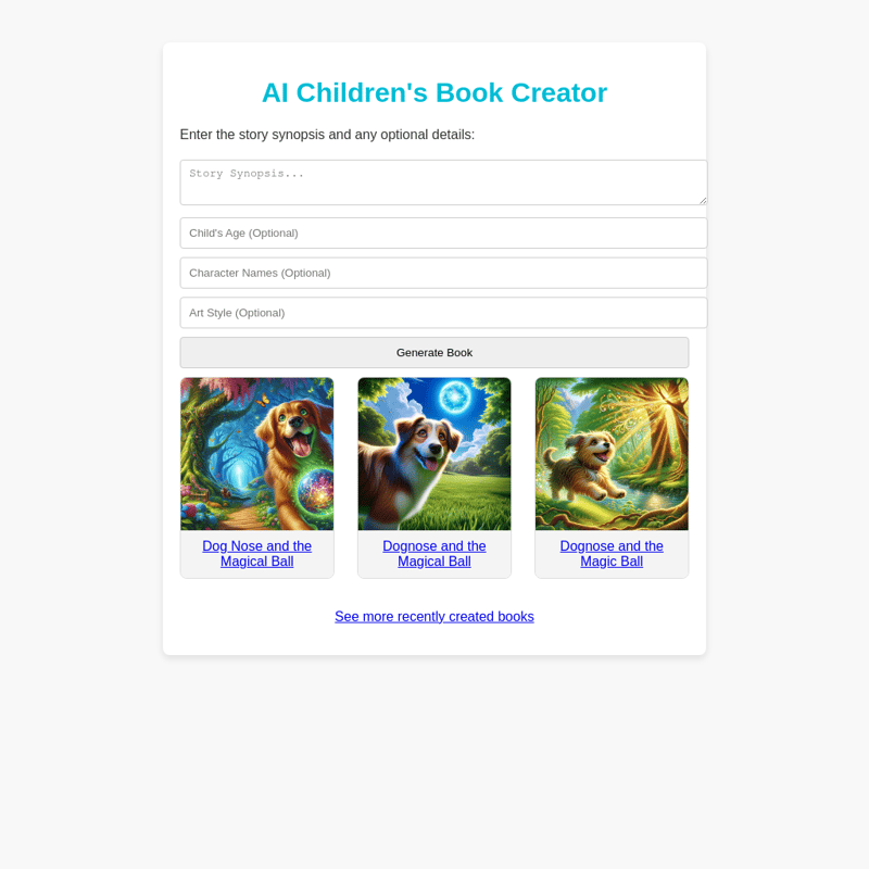 AI Children's Book Creator - AI Tool Screenshot and Interface Preview