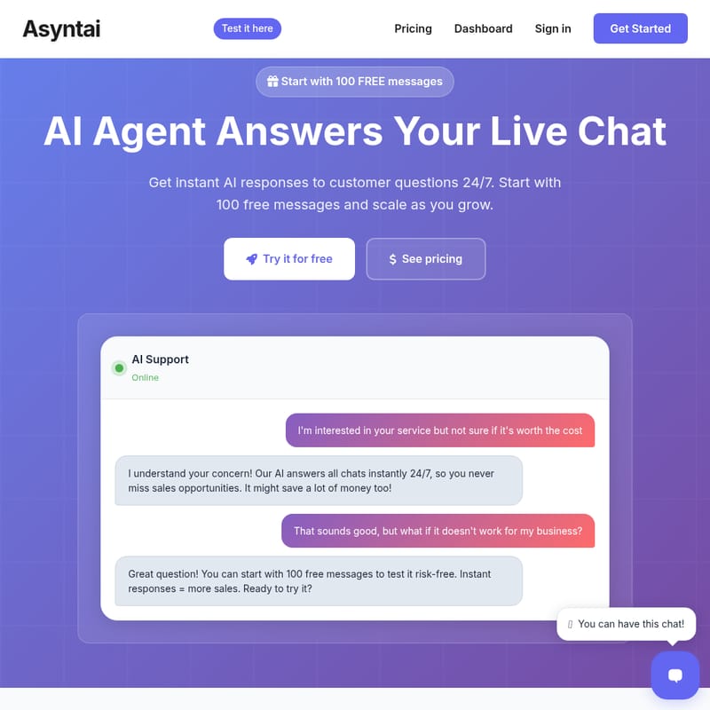 Asyntai - AI live chat for your website