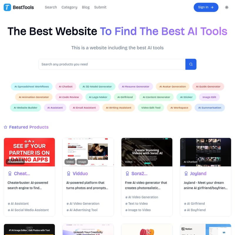BestTools - AI Tool Screenshot and Interface Preview