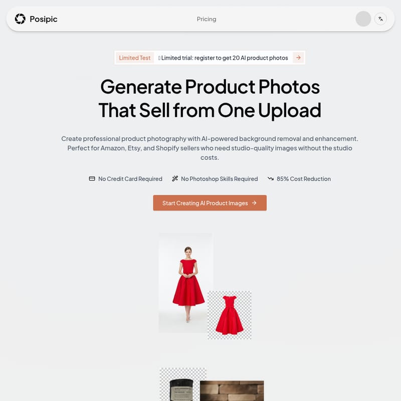View Posipic - PosiPic: Генератор фотографий для товаров с помощью ИИ Posipic - AI Tool Screenshot and Interface Preview