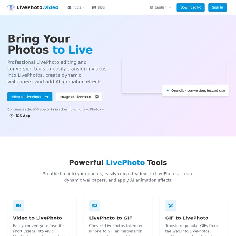 View LivePhoto.video - LivePhoto.video - 동적 사진 만들기 도구 LivePhoto.video - AI Tool Screenshot and Interface Preview