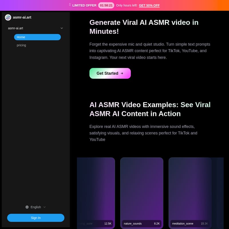 View AI ASMR - AI ASMR 영상 생성기 AI ASMR - AI Tool Screenshot and Interface Preview