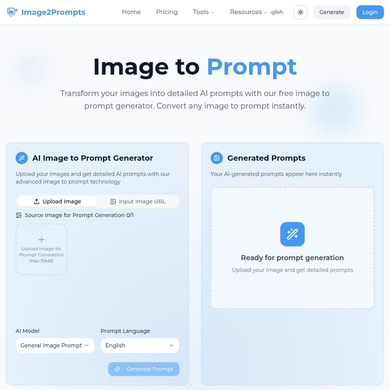 Image to Prompt - AI Tool Screenshot and Interface Preview