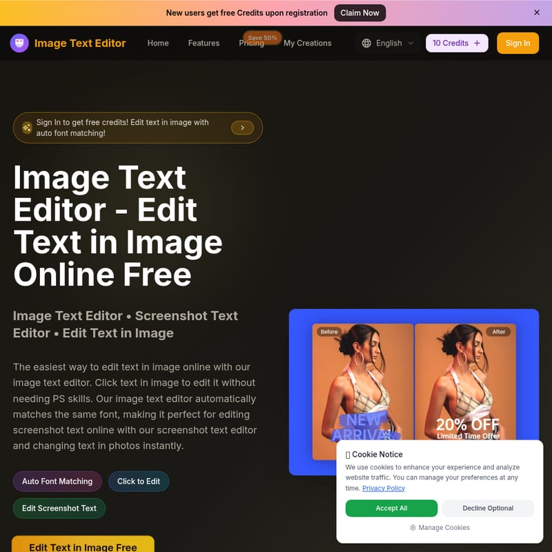 Image Text Editor - AI Tool Screenshot and Interface Preview