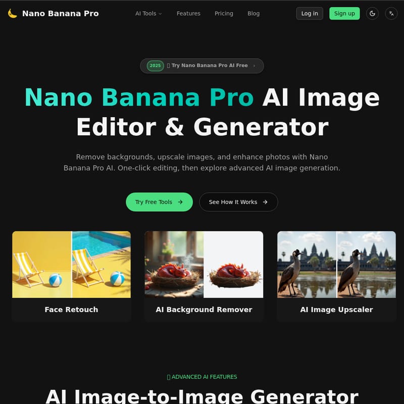 View Nano Banana Pro AI - Nano Banana Pro - AI Afbeelding Bewerker en Generator Nano Banana Pro AI - AI Tool Screenshot and Interface Preview