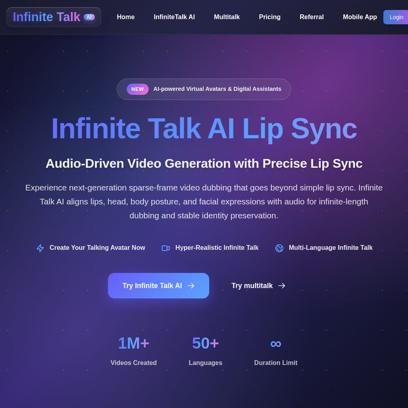 View Infinite Talk AI - Infinite Talk AI - Audio-Driven Lip Sync & Motion Alignment Tool Infinite Talk AI - AI Tool Screenshot and Interface Preview