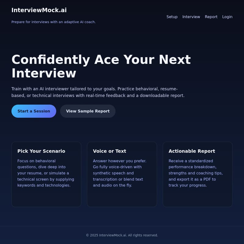 View InterviewMock.ai - InterviewMock.ai - AI Interview Preparation Coach InterviewMock.ai - AI Tool Screenshot and Interface Preview