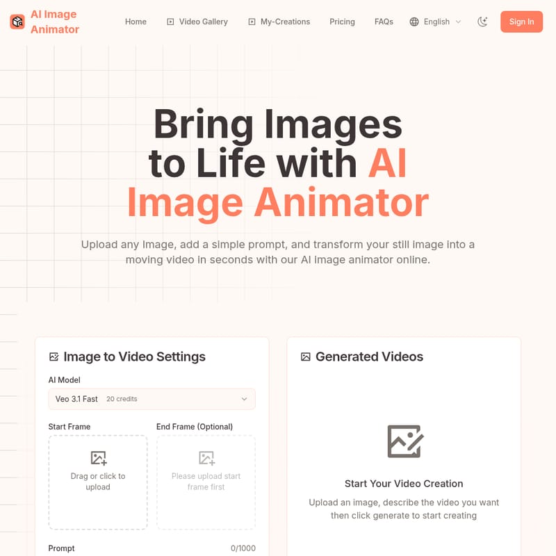 AI Image Animator - AI Tool Screenshot and Interface Preview