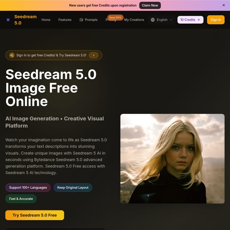View Seedream 5.0 - Seedream 5.0 - Генератор изображений на основе ИИ Seedream 5.0 - AI Tool Screenshot and Interface Preview