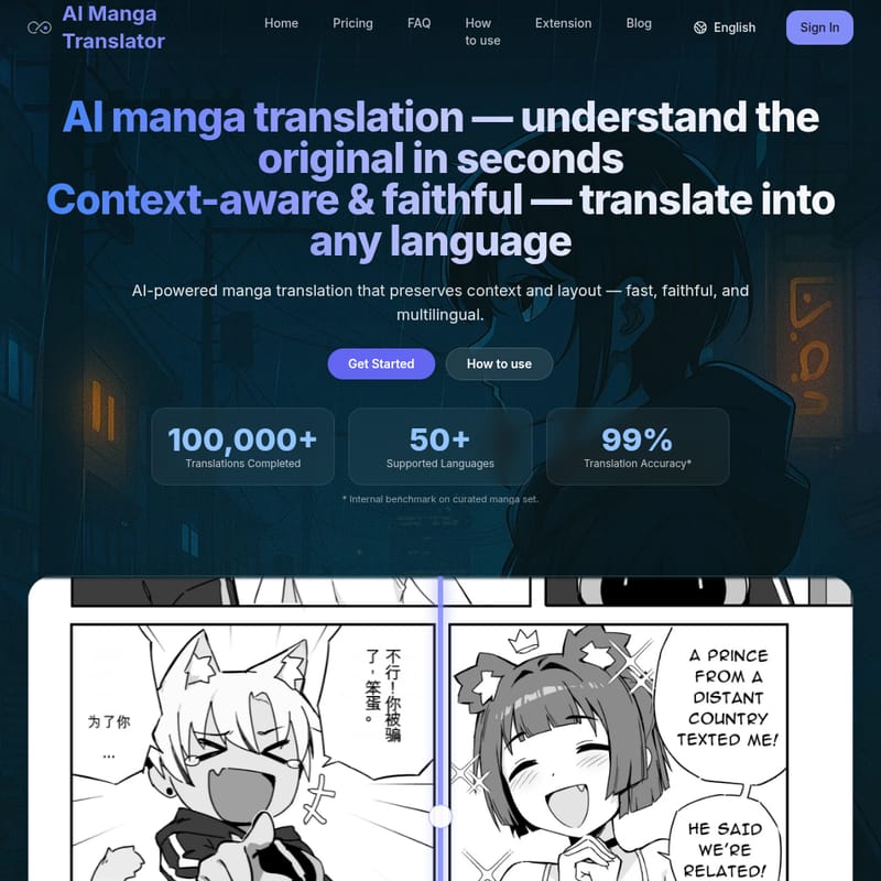View AI Manga Translation - AI Manga Translator - Tłumaczenie Mang w Czasie Rzeczywistym AI Manga Translation - AI Tool Screenshot and Interface Preview