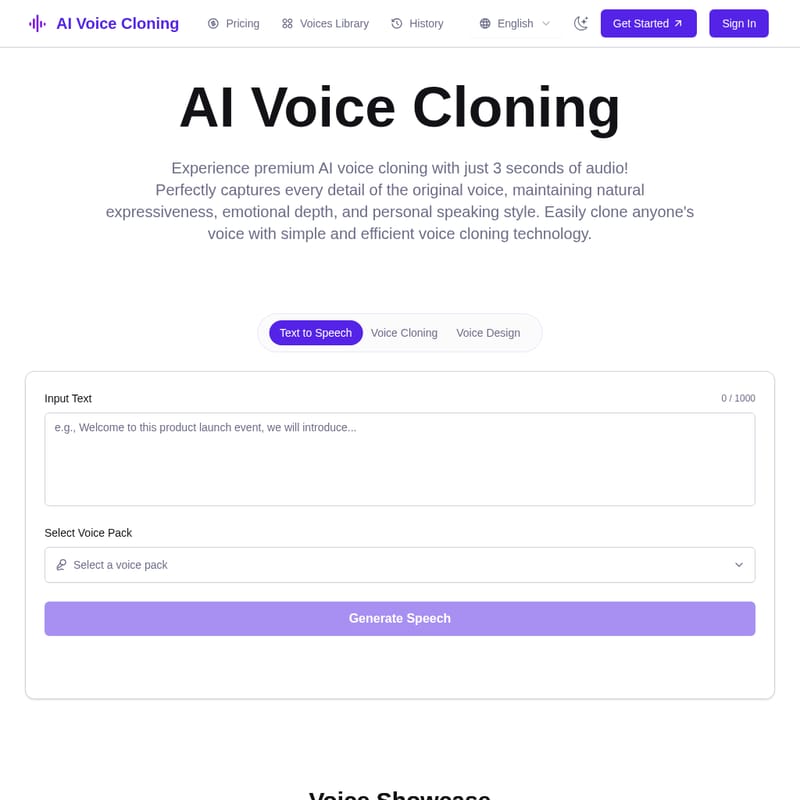 View AI Voice Cloning - AI Voice Cloning - Revolutionizing Speech with Advanced Technology AI Voice Cloning - AI Tool Screenshot and Interface Preview