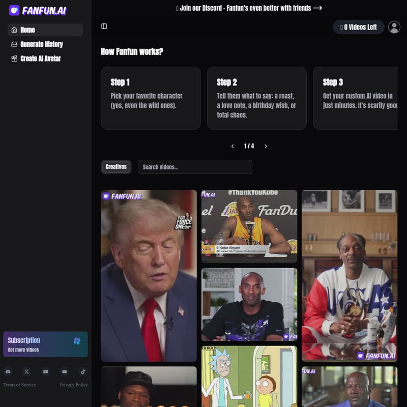 View Fanfun AI - Fanfun.ai – Создайте уникальные AI-видео с голосами знаменитостей Fanfun AI - AI Tool Screenshot and Interface Preview