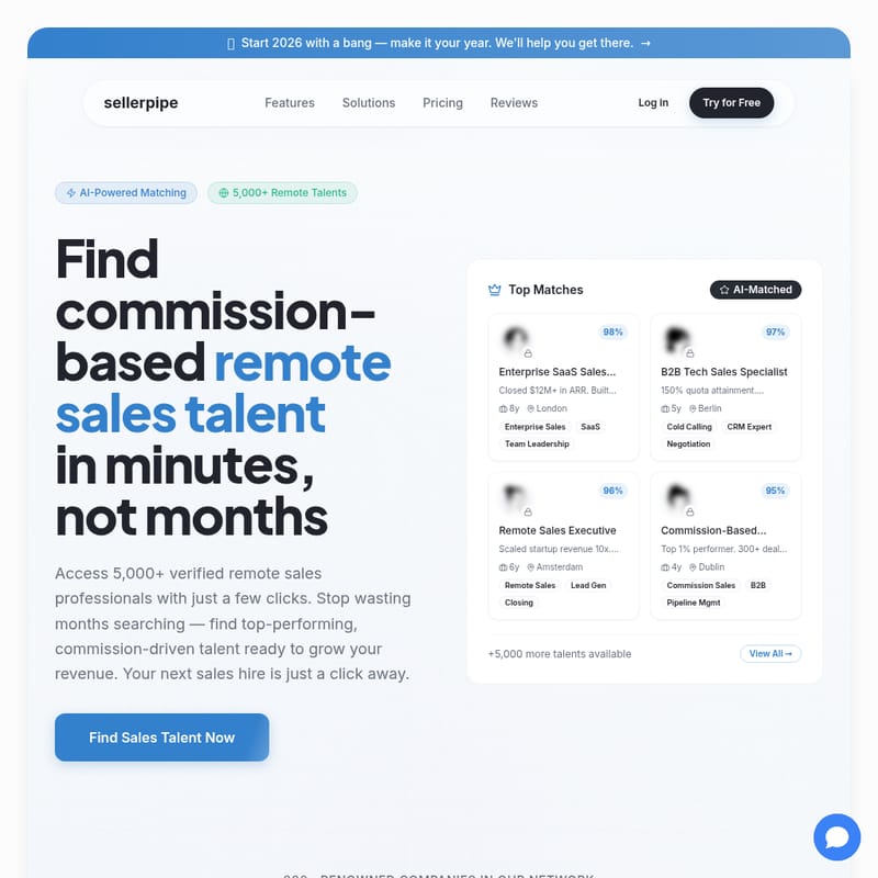 View Sellerpipe - sellerpipe - AI-Powered Remote Sales Talent Finder Sellerpipe - AI Tool Screenshot and Interface Preview