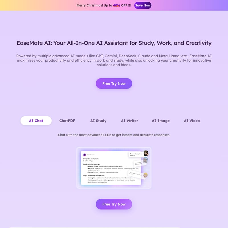 View EaseMate AI - EaseMate AI: Your All-In-One AI Assistant for Study, Work, and Creativity EaseMate AI - AI Tool Screenshot and Interface Preview