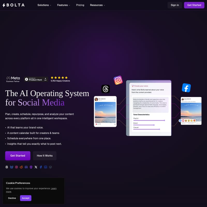 View Bolta - Bolta: The AI Operating System for Social Media Content Creation and Distribution Bolta - AI Tool Screenshot and Interface Preview