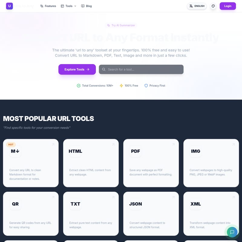 View urltoany - URL을 다양한 형식으로 변환하는 도구 urltoany - AI Tool Screenshot and Interface Preview