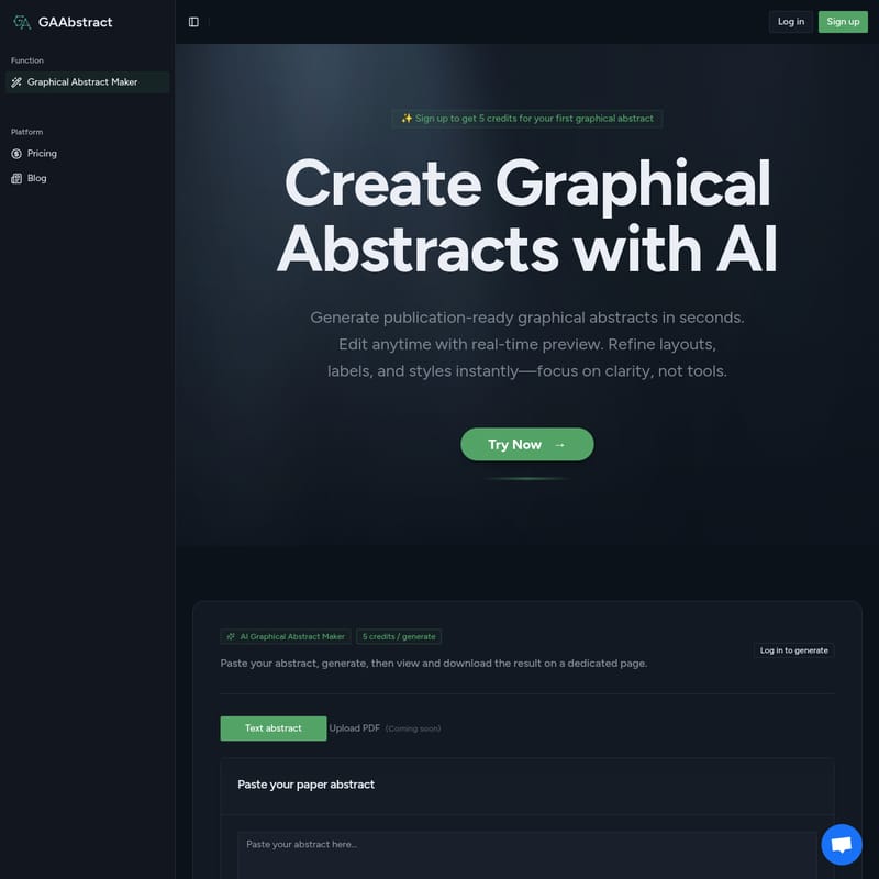 View GaAbstract - GAAbstract:AI驱动的科研论文图形摘要(Graphical Abstract)快速生成工具 GaAbstract - AI Tool Screenshot and Interface Preview