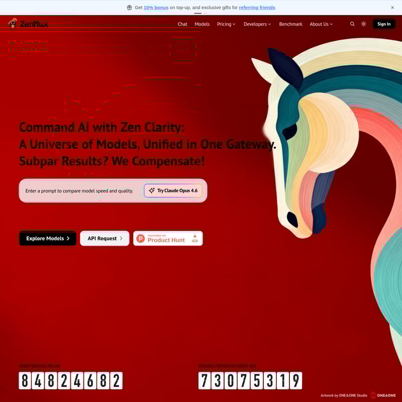 View ZenMux - ZenMux 统一 AI 模型网关:Claude Opus 4.6 与 Gemini 3 Pro 现已上线 ZenMux - AI Tool Screenshot and Interface Preview