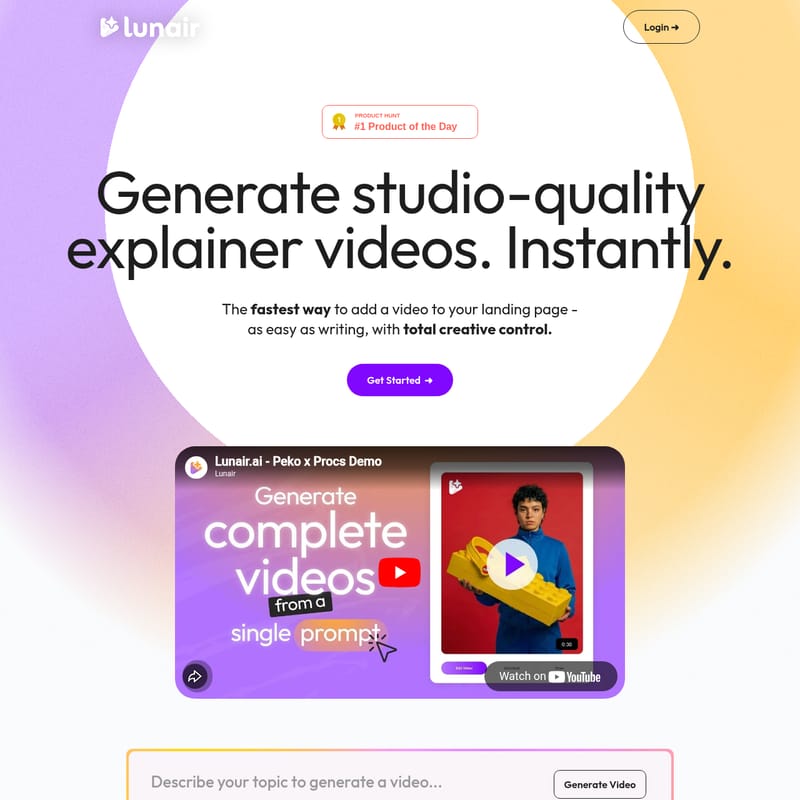 View Lunair - Lunair.ai:一键生成专业级讲解视频的智能AI视频创作平台 Lunair - AI Tool Screenshot and Interface Preview