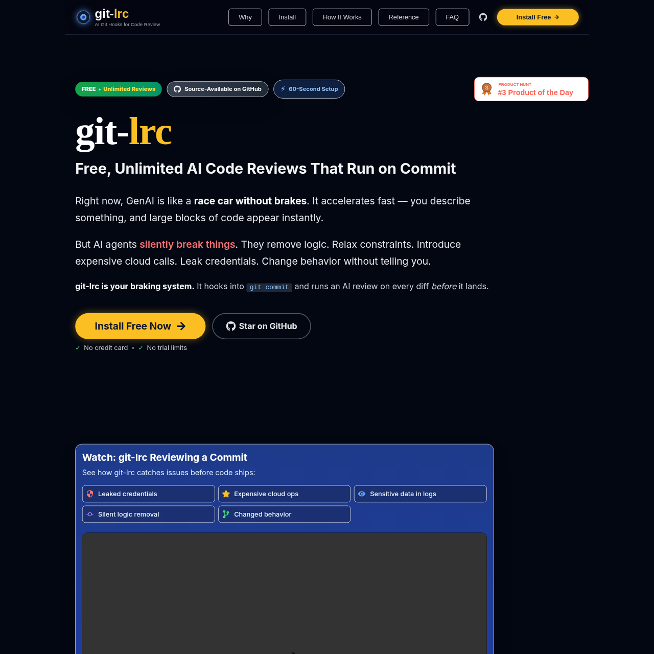 View git-lrc - git-lrc: Бесплатные AI-ревью кода через Git Hooks для предотвращения ошибок при коммитах git-lrc - AI Tool Screenshot and Interface Preview