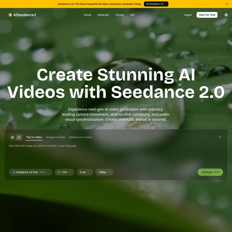 View Seedance2 - Seedance 2.0: Next-Gen AI Video Generator with Cinematic Camera Movement and 2K Resolution Seedance2 - AI Tool Screenshot and Interface Preview