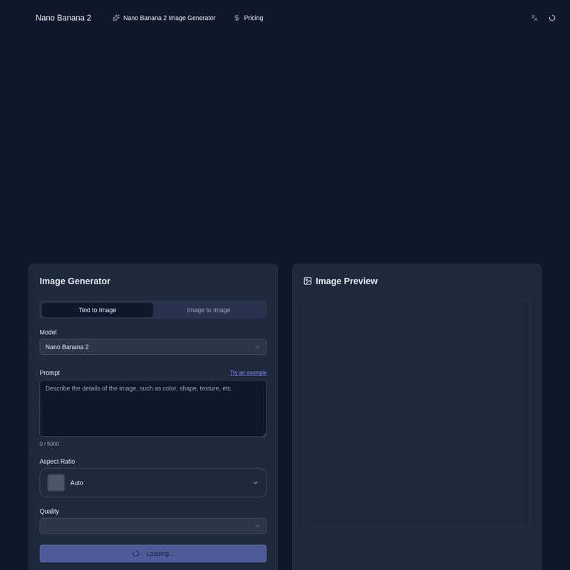 View Nano Banana 2 Img - Nano Banana 2 - Zaawansowany Generator Obrazów AI 4K z Konsystencją Postaci Nano Banana 2 Img - AI Tool Screenshot and Interface Preview