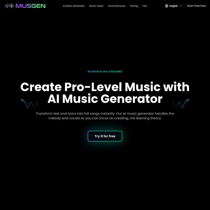 View MUSGEN - AI Music Generator: 歌詞やテキストからプロ級の楽曲を即座に作成 MUSGEN - AI Tool Screenshot and Interface Preview