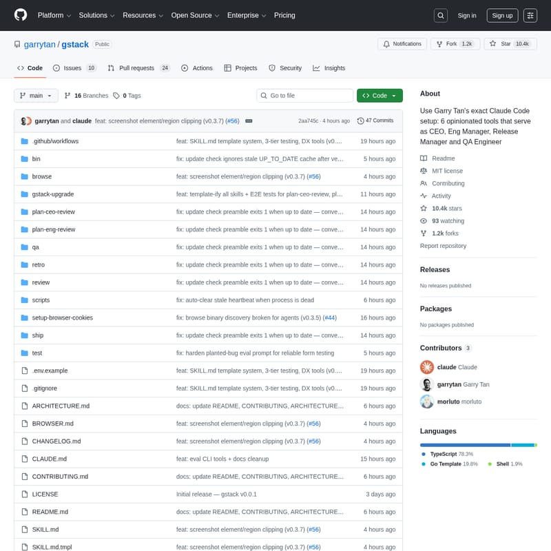 View GStack - gstack : Optimisez Claude Code avec huit compétences expertes pour le développement logiciel. GStack - AI Tool Screenshot and Interface Preview