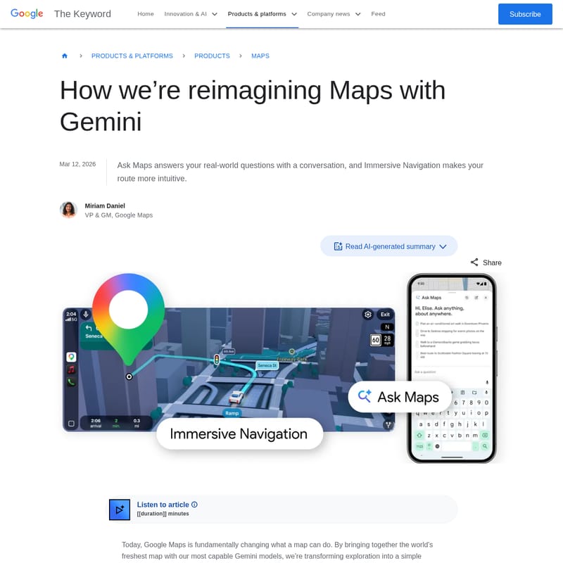 View Ask Maps by Google - Google Maps with Gemini: Reimagining Navigation and Exploration through Conversational AI Ask Maps by Google - AI Tool Screenshot and Interface Preview