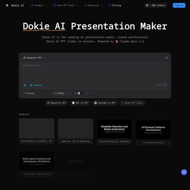 View Dokie AI - Dokie AI: The Advanced AI Presentation Maker Powered by Claude Opus 4.6 Dokie AI - AI Tool Screenshot and Interface Preview