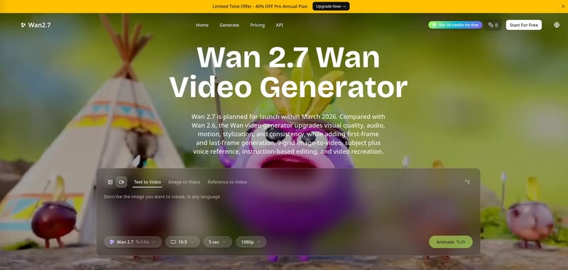 View Wan2-7 AI - Wan 2.7: Революционный видеогенератор следующего поколения для профессионального создания и редактирования видеоконтента Wan2-7 AI - AI Tool Screenshot and Interface Preview