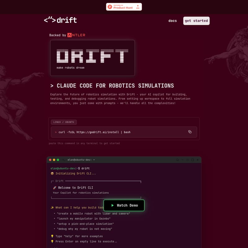 View Drift - Drift: El Copiloto de IA para Simulaciones de Robótica Avanzada Drift - AI Tool Screenshot and Interface Preview