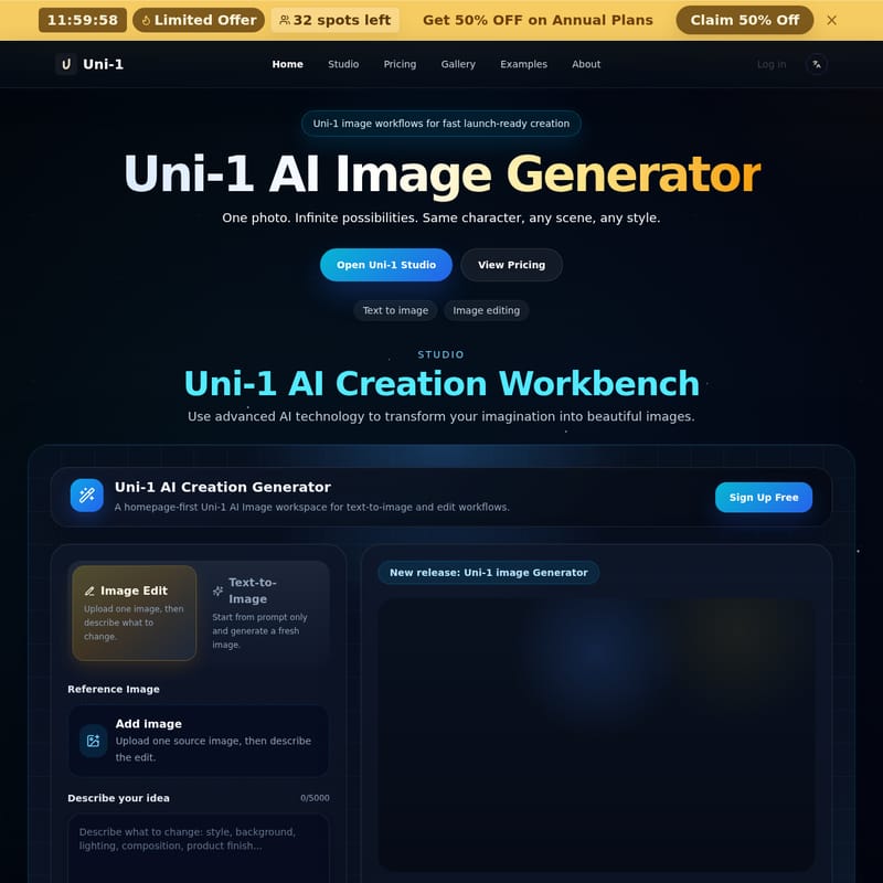 View Uni-1 AI Image Generator - Uni-1 AI Image Generator: инновационная мультимодальная модель для генерации и редактирования изображений Uni-1 AI Image Generator - AI Tool Screenshot and Interface Preview