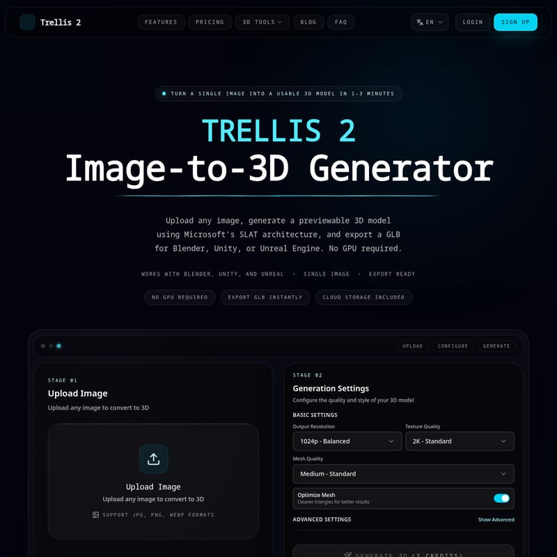 View Trellis 3D Model - Trellis 2: MicrosoftのSLAT技術を搭載した革新的なAI画像3Dモデル変換ツール Trellis 3D Model - AI Tool Screenshot and Interface Preview