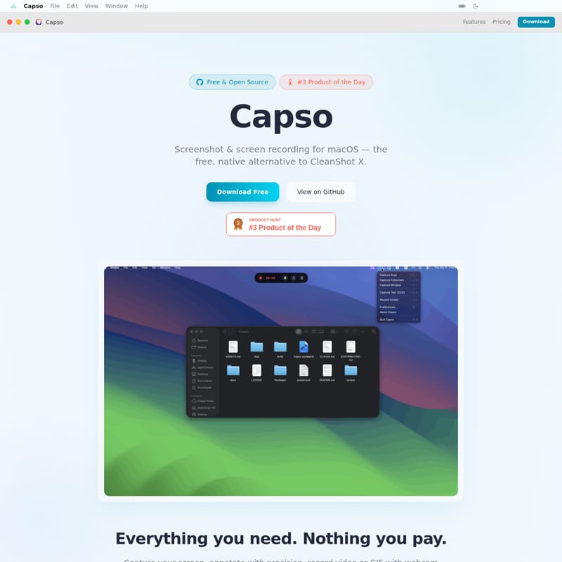 View Capso - Capso: The Premier Free and Open Source Screen Capture and Recording Suite for macOS Capso - AI Tool Screenshot and Interface Preview