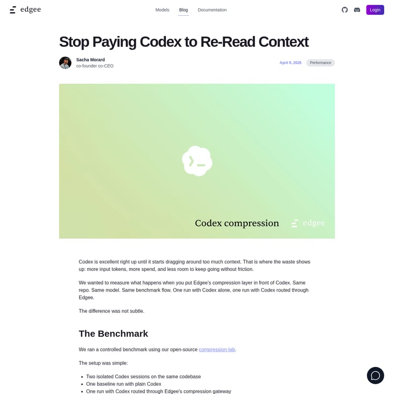 View Edgee Codex Compressor - Edgee를 통한 Codex 비용 절감 및 컨텍스트 압축 최적화 솔루션 Edgee Codex Compressor - AI Tool Screenshot and Interface Preview
