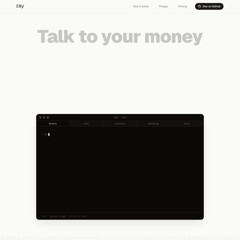 View Ray - 로컬 실행 기반의 오픈 소스 AI 개인 금융 어드바이저 Ray (ray-finance) Ray - AI Tool Screenshot and Interface Preview
