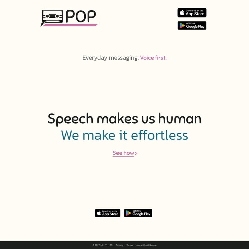 View Pop - MLLITH – Die Voice-First Messaging-Revolution für mühelose und menschliche Kommunikation im Everyday Messaging. Pop - AI Tool Screenshot and Interface Preview
