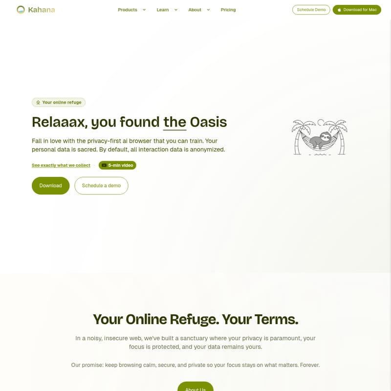 View Oasis Browser for Mac - Oasis Browser: A Privacy-First AI Browser by Kahana for Secure, Transparent, and Ad-Free Web Browsing Oasis Browser for Mac - AI Tool Screenshot and Interface Preview