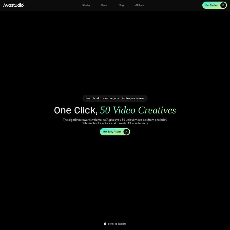 View Ava Studio - AVA: Genereer 50 Unieke Video-advertenties in Minuten met AI van Hologram Labs Ava Studio - AI Tool Screenshot and Interface Preview