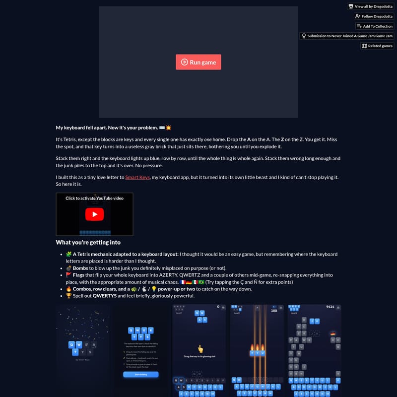 View QWERTYS - QWERTYS: A Challenging Keyboard Layout Tetris Puzzle Game by Diego Dotta QWERTYS - AI Tool Screenshot and Interface Preview