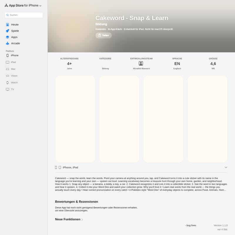 View CakewordAI - Cakeword - 사진으로 단어를 배우는 혁신적인 언어 학습 및 단어 수집 앱 CakewordAI - AI Tool Screenshot and Interface Preview