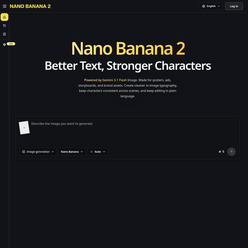 View Free Nano Banana 2 - Nano Banana 2:支持精准文本渲染与 4K 高清生成的免费 AI 图像生成器 Free Nano Banana 2 - AI Tool Screenshot and Interface Preview